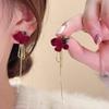 Retro Burgundy Premium Medieval Velvet Gardenia Earrings, a Two-wear Exquisite Fringed Earring.