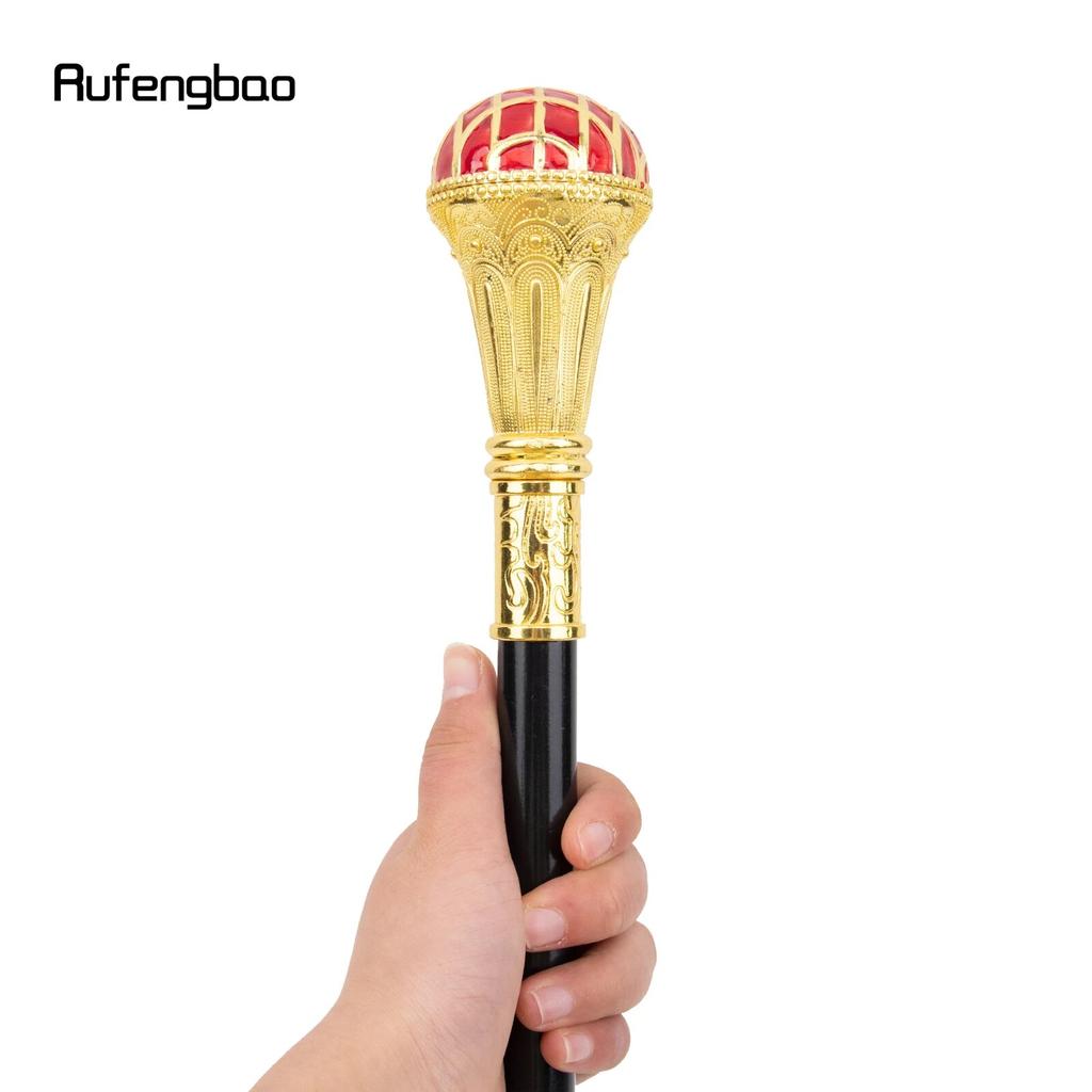 Red Ball Type Golden Walking Cane Fashion Decorative Walking Stick Gentleman Elegant Cosplay Cane Knob Crosier 93cm