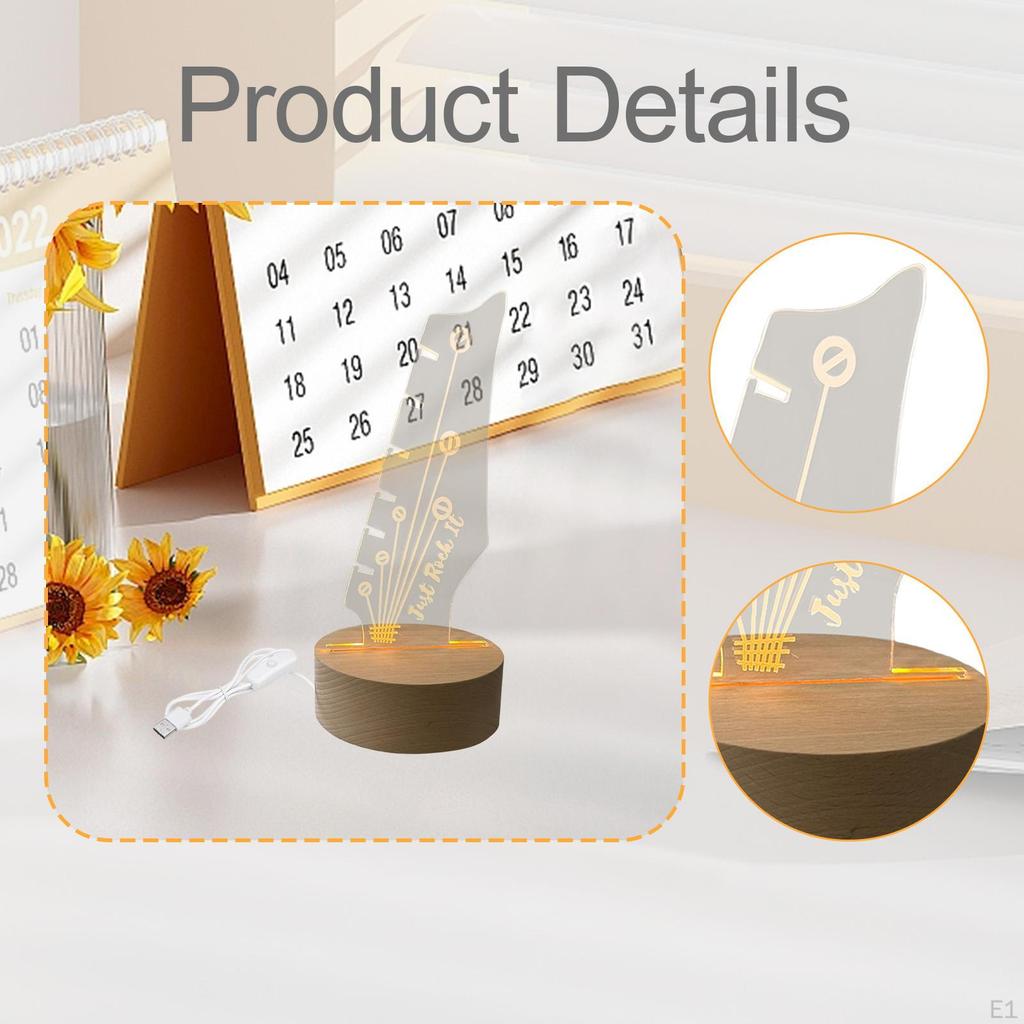 Light up Guitar Pick Holder LED Storage Display Practical Holds 6 Picks with Wooden Base