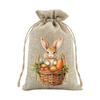 Egg Hunt Easter Favor Bags Linen Fabric Assorted Patterns Reusable Design For Candy Gifts Drawstring Candy Pouches