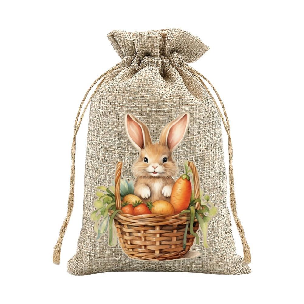 Egg Hunt Easter Favor Bags Linen Fabric Assorted Patterns Reusable Design For Candy Gifts Drawstring Candy Pouches
