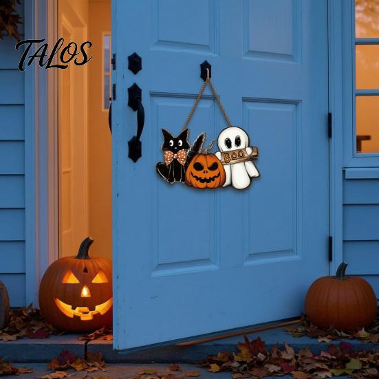 Halloween Party Favors Wooden Welcome Door Sign, Vintage Black Cat Jack-o-lantern Ghost Hanging Front Wall Showcase Decorations Decoration,