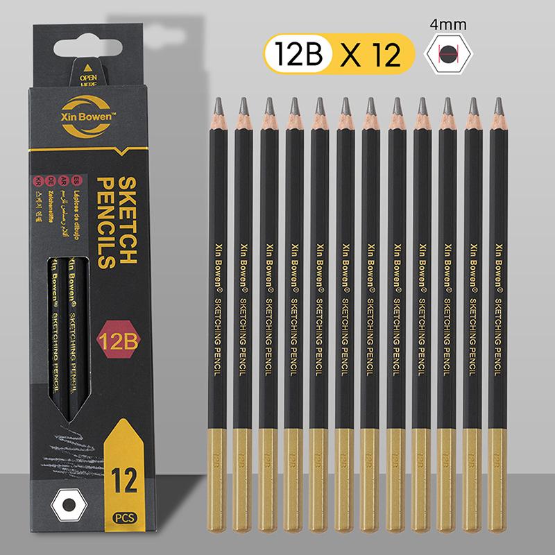 12Pcs/Box Wooden Lead Pencils Hb-14B High-Quality Art Draw Specific Graphite Core Sketching Writing Stationery Supplies