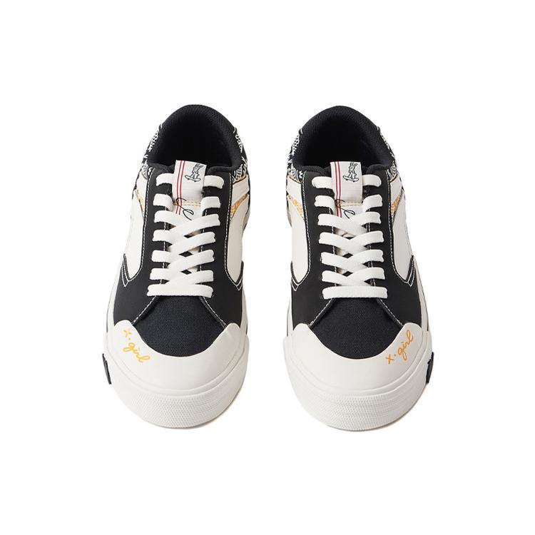 New X Girl X LiNing Wave Skateboard Cans Anti Slip Wear Resistant Low Top Skateboard Shoes Women's Black White Yellow AGCQ572-1