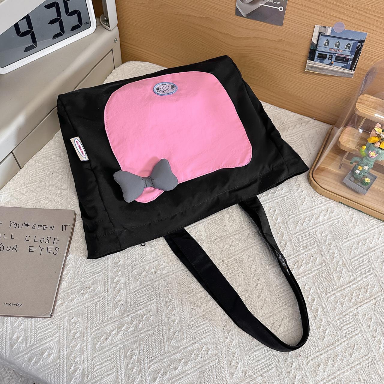 

Korean Style Ins Cute Canvas Shoulder Bag New Spring Summer Large Capacity Commuting Bag Casual and Simple Tote Bags for Women чёрный