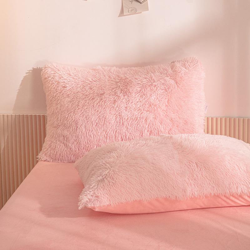Set Plapumă Pluș Stil Prințesă Catifea Nurcă: Lenjerie de pat caldă, îngroșată, de culoare solidă