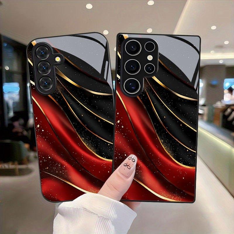 Custodia nera in vetro con linea dorata per telefono adatta per Samsung Galaxy S26 S25 S24 S23 S22 S20 FE/Ultra/Plus cover posteriore anti caduta