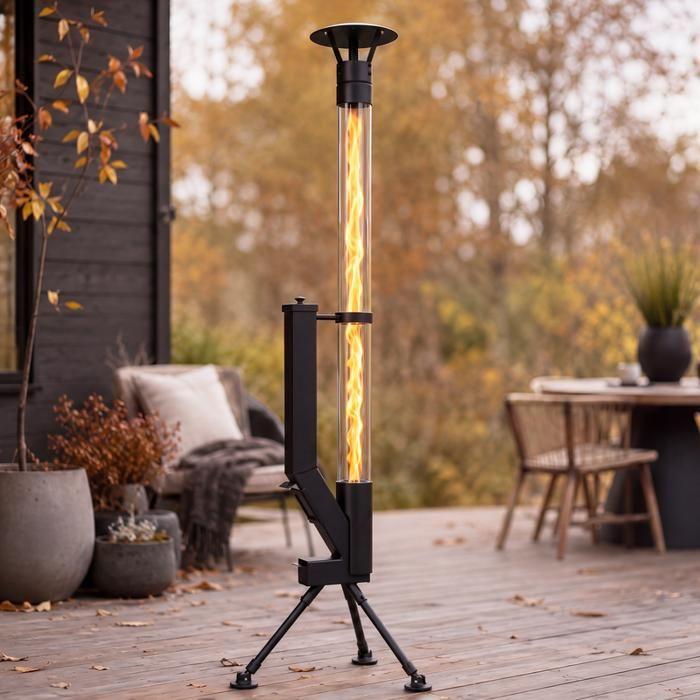 Pellet-Außenheizung - NETTLIFE - Stativ Borosilikatglas - Flamme 1,1 m - 6 kW - 2 kg / 2 h schwarz