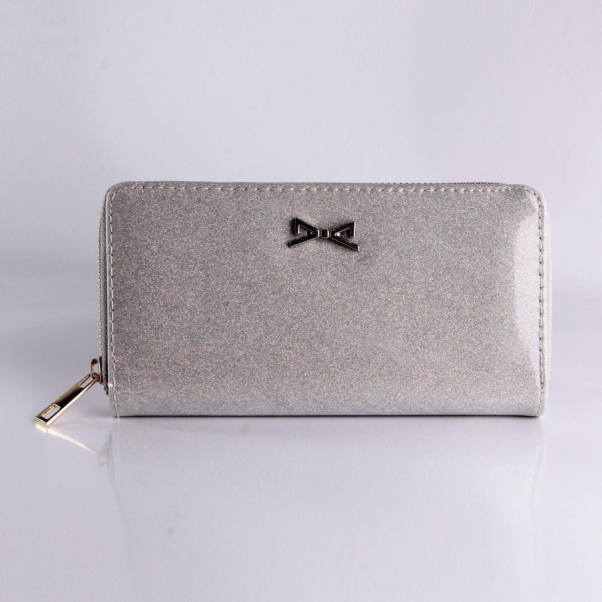 

Водонепроницаемый блестящий кошелек на длинной молнии, кошелек с бантом, однотонная сумка-A