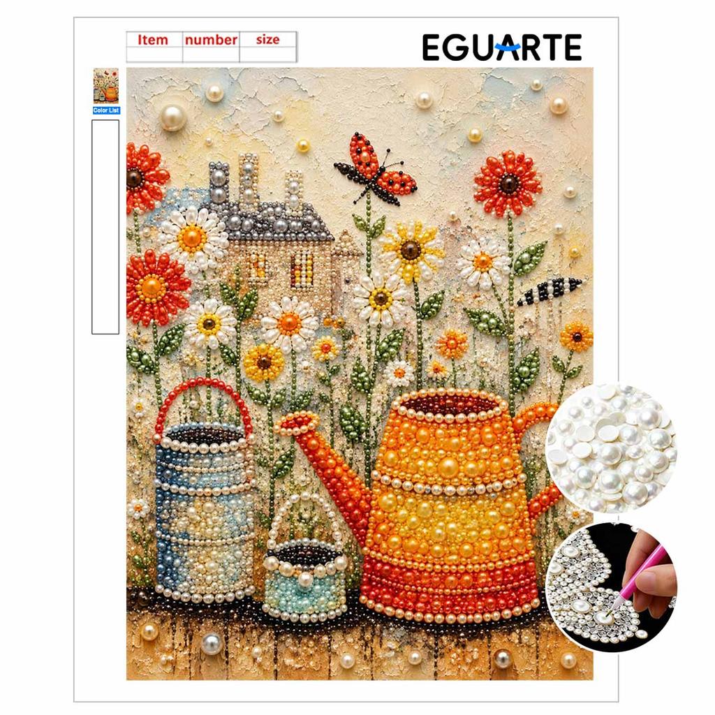 Beautiful Framed Pearl Painting Kit Garden House Flowers DIY 3D Bead Art Canvas Creative Wall Decor Gift for Adults