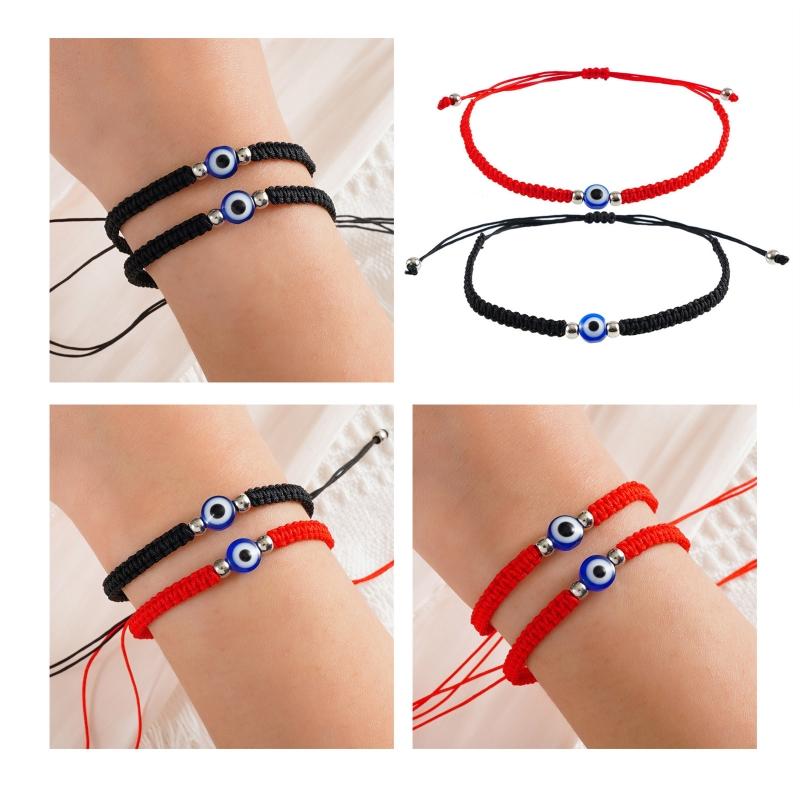 2 Pcs for Evil Eye String Bracelets Handmade Red Black String for Evil Eye Bracelet Wristband for Women Men Teen Girls B