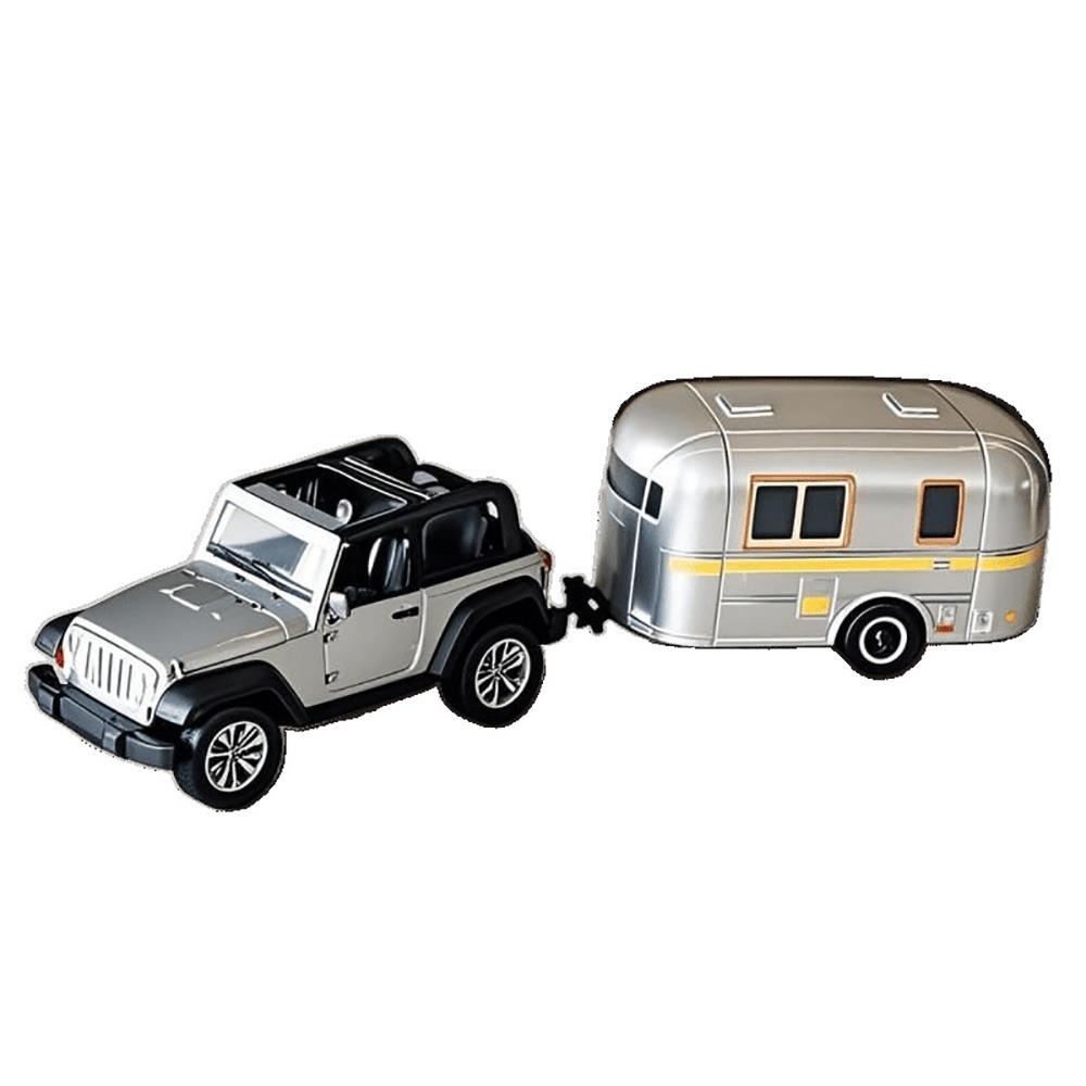 Green Grey Recreational Vehicle Alloy Toy Trailer Classic Pickup Truck Camping Trailer  For Kids