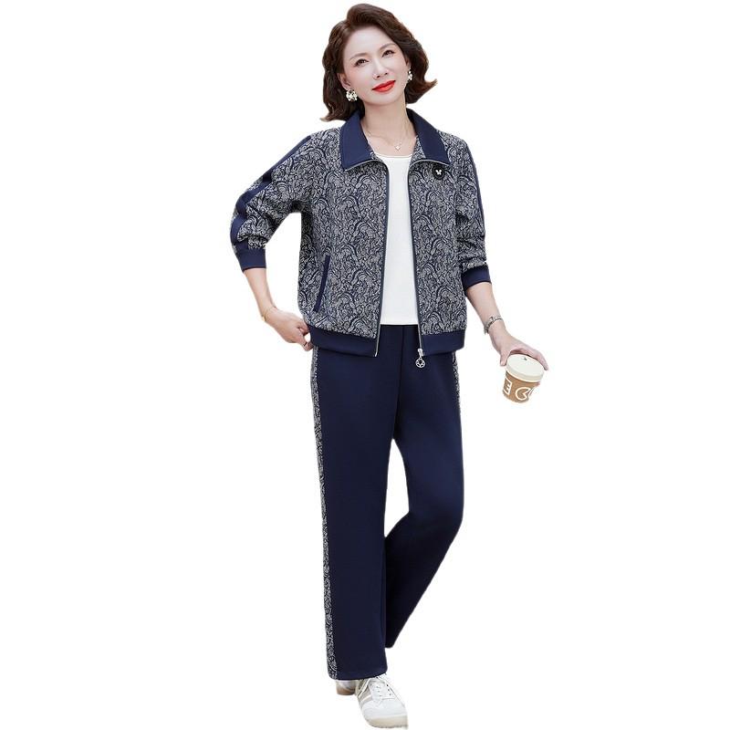Women's 2026 Spring Casual Two-Piece Suit: Middle-Aged & Elderly Zipper Jacket & Sports Top