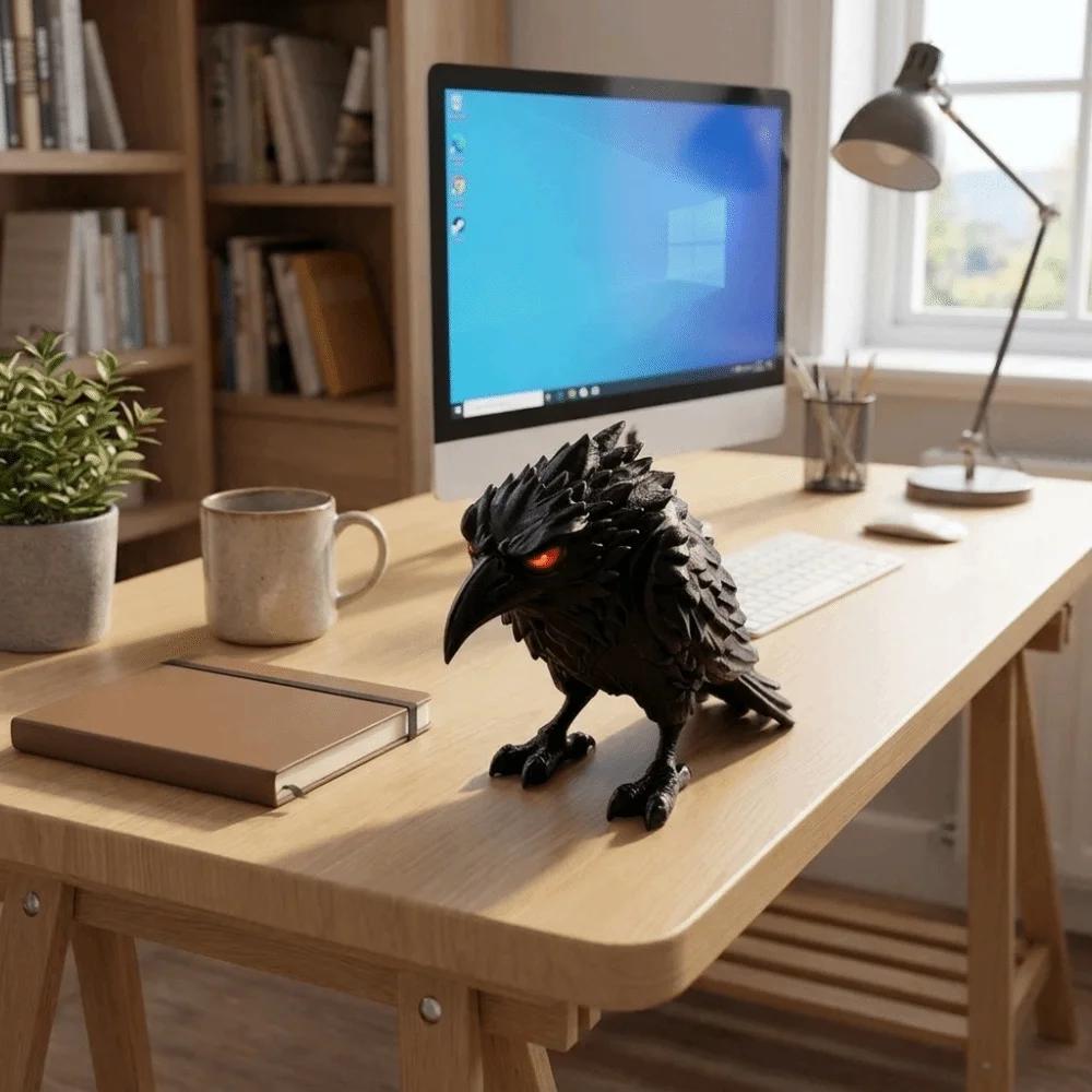 Gothic Style 3D Printed Raven Statue Realistic Dark Themed Halloween Decor Prop Plastic Desktop Ornaments Bookshelf Decor