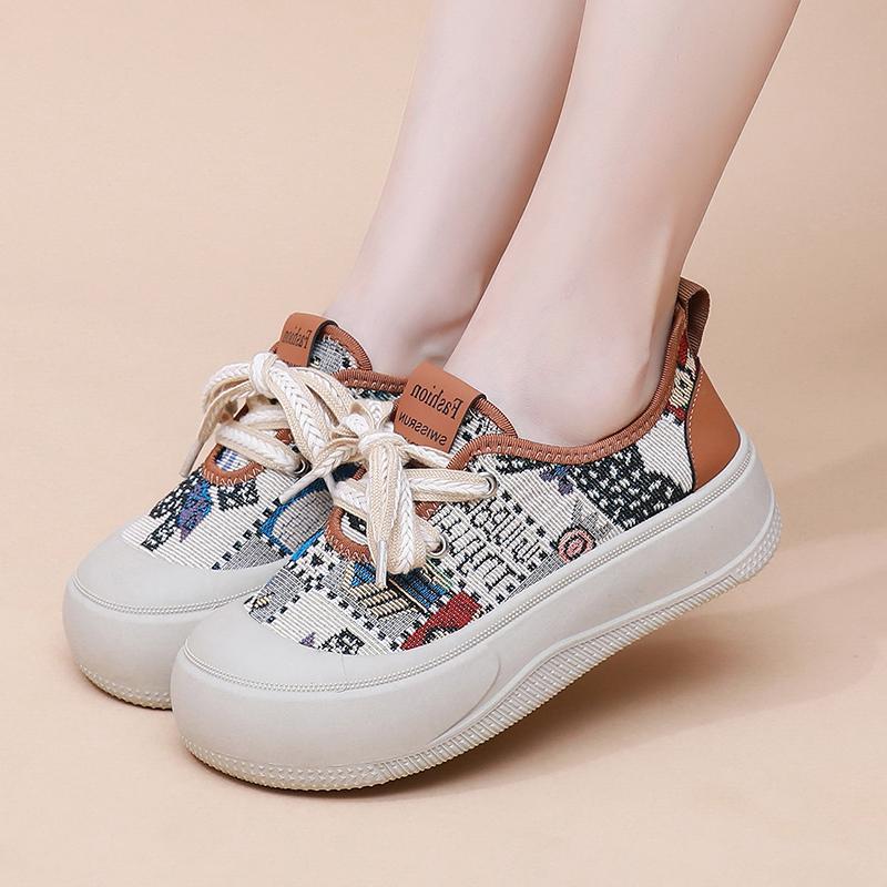 2025 Summer New Korean Version Fashion Canvas Shoes Womens Platform Heightening Sneakers Trend Lace-Up Vulcanized Shoes Women