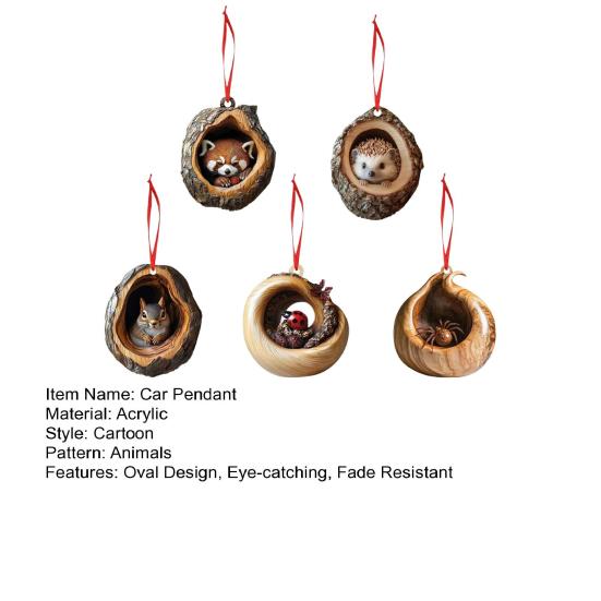 5Pcs Animal Christmas Ornament Set Acrylic Car Interior Pendant 2D Acrylic Forest Animal Decoration for Christmas Tree Home