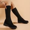 Fashion Stretch Boots Women's Autumn New Round Toe Knit Breathable Sleeve Non-Slip Wear-Resistant Wedge Flat Tall Socks Boots