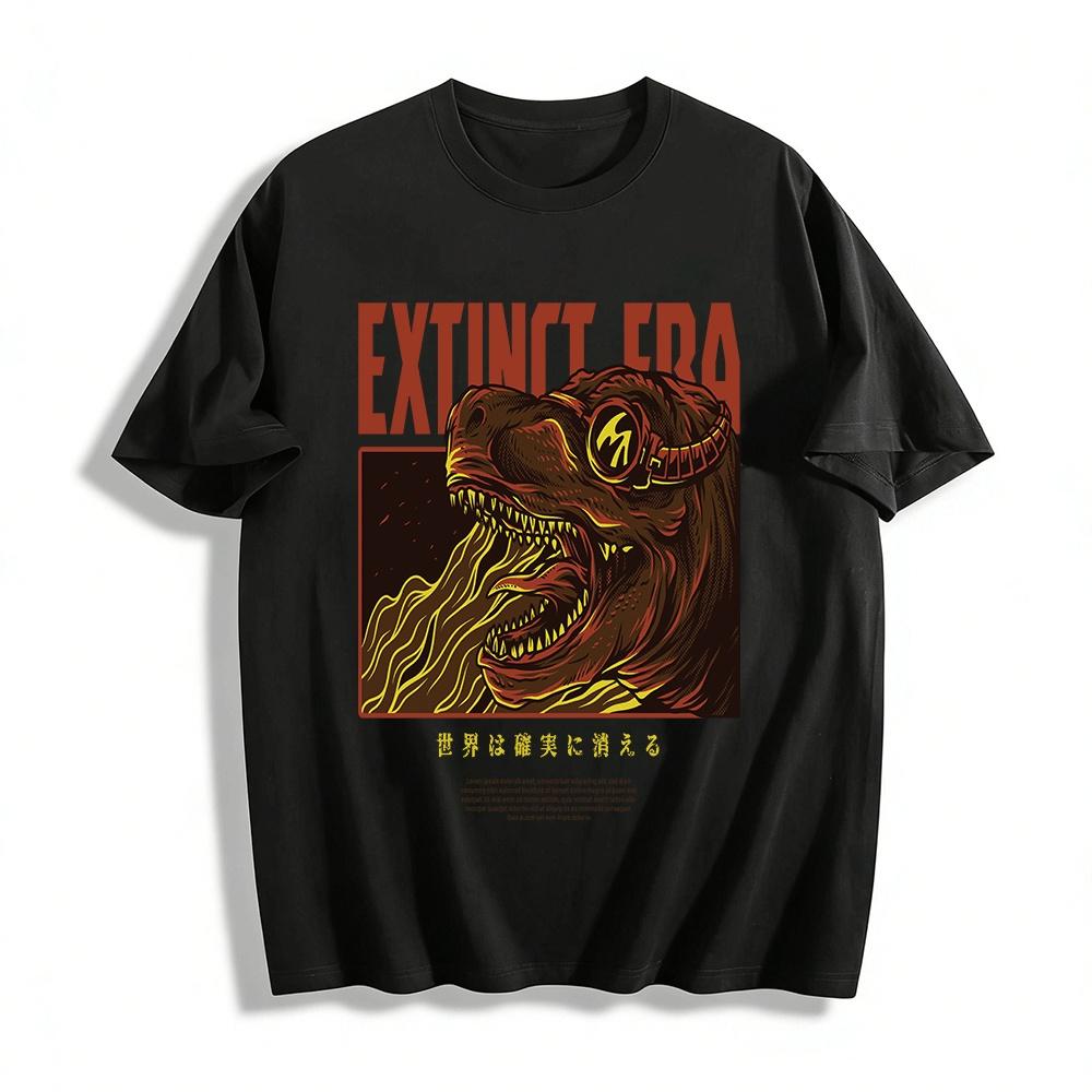 

Vintage Mech T-Rex Fire Print Tee Extinct Era Trendy Graphic Top Pure cotton T-shirt XXS