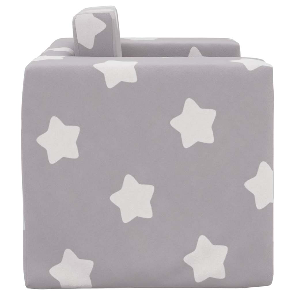 Children's Sofa, Fold-out, Grey with Stars, Soft Plush