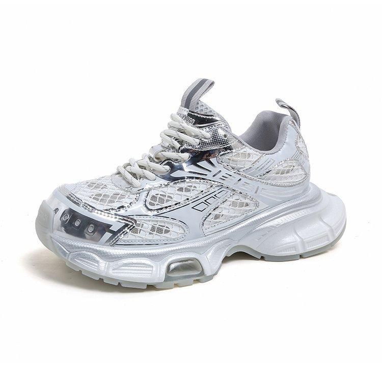 

Весна 2025 новые сетчатые дышащие кроссовки для пап женские универсальные повседневные спортивные туфли на платформе модные туфли 40 серебряный