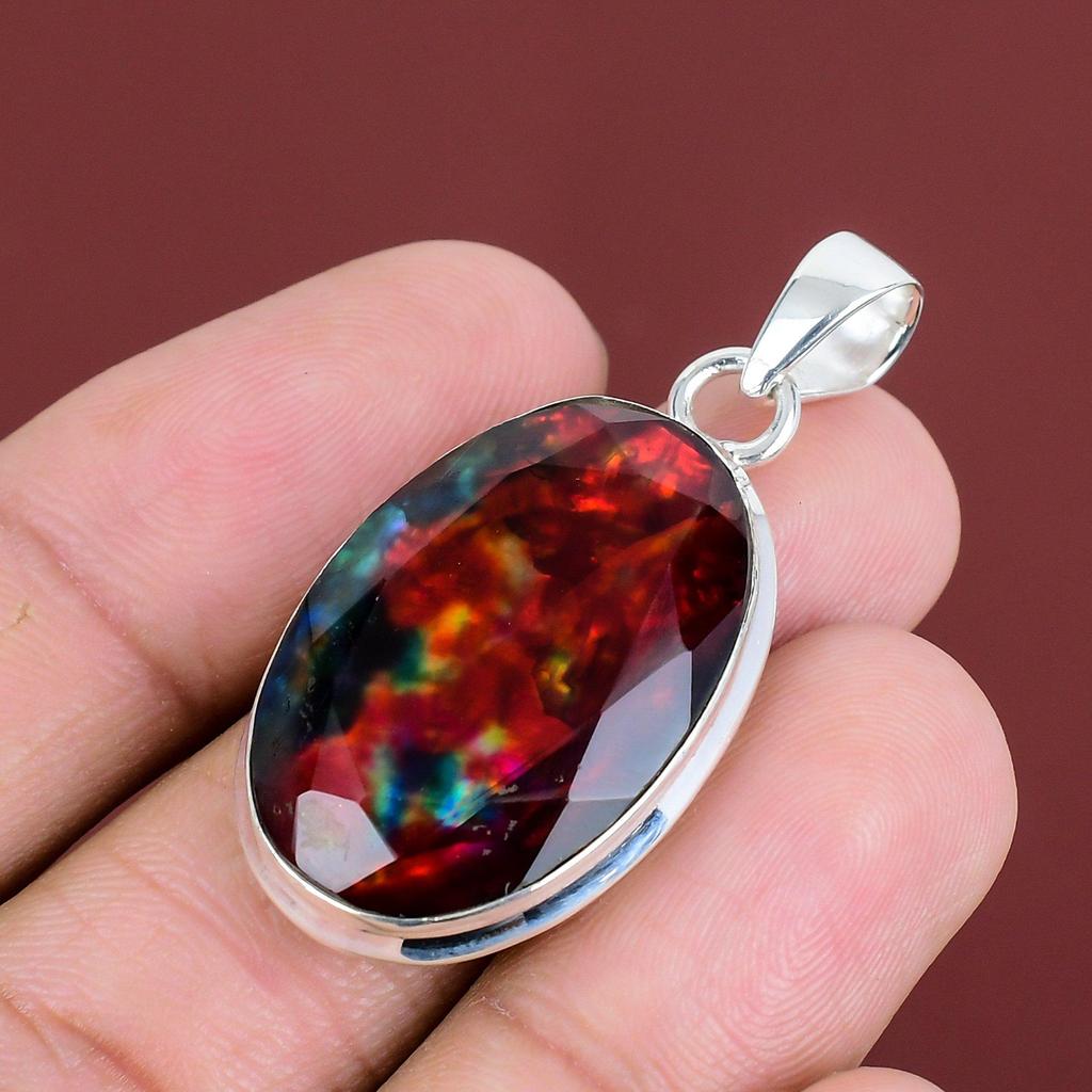 Fasetterat Ammonit Hänge Naturlig Ädelsten Smycken 925 Sterling Silver Hänge Handgjort Födelsestenshänge Ammonit Smycken Jubileumsgåvor