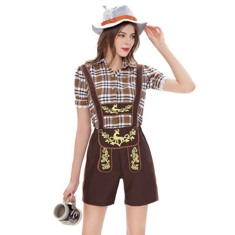 Oktoberfest Clothing Plaid Overalls Suit Women's Bavarian Ding Dong Clothing Bottom Shirt