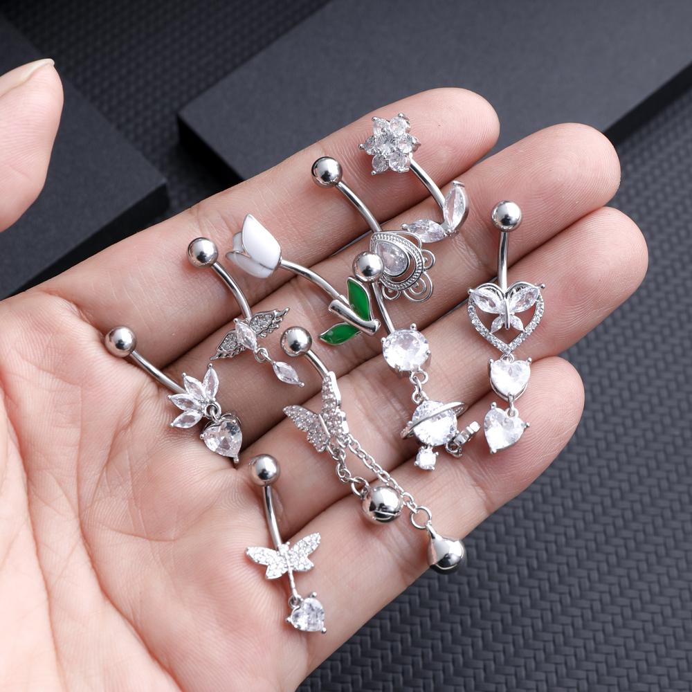 14G Heart Flower Shaped Navel Piercing Water Drop Belly Button Piercing Pendant Belly Piercing Women Jewelry