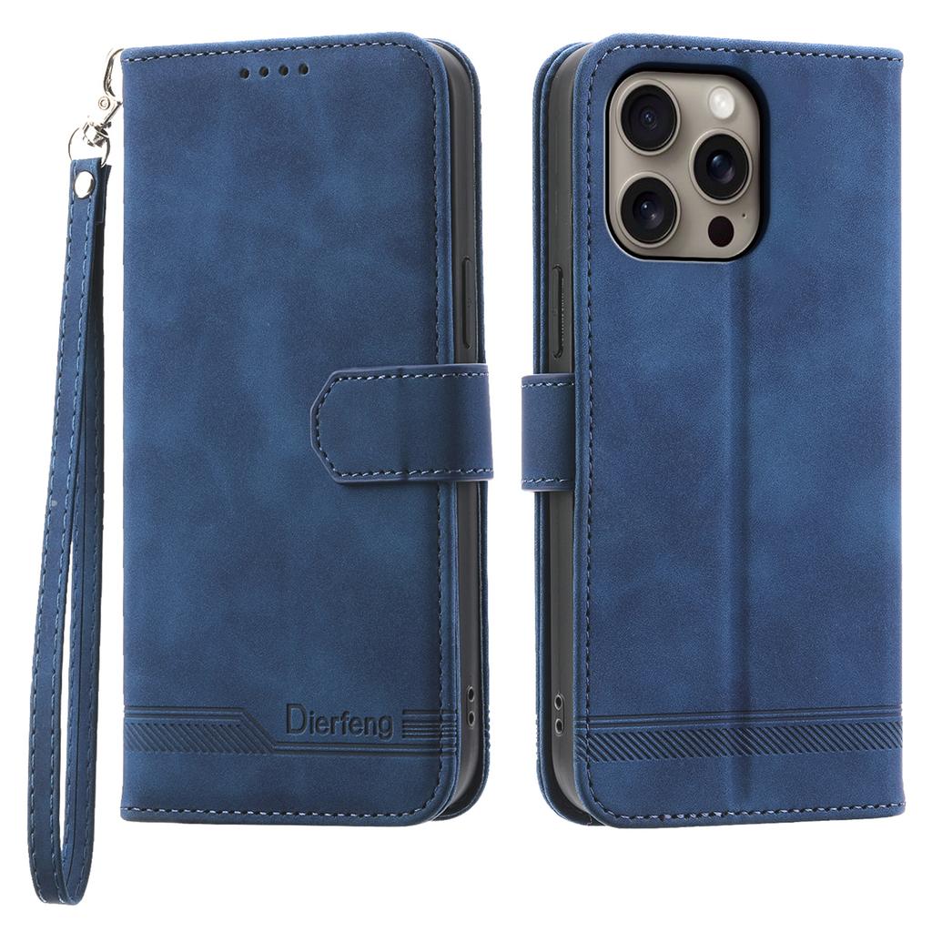 DIERFENG DF-03 For iPhone 16 Pro Max Wallet Case Anti-Drop Lines Imprinted Phone Cover
