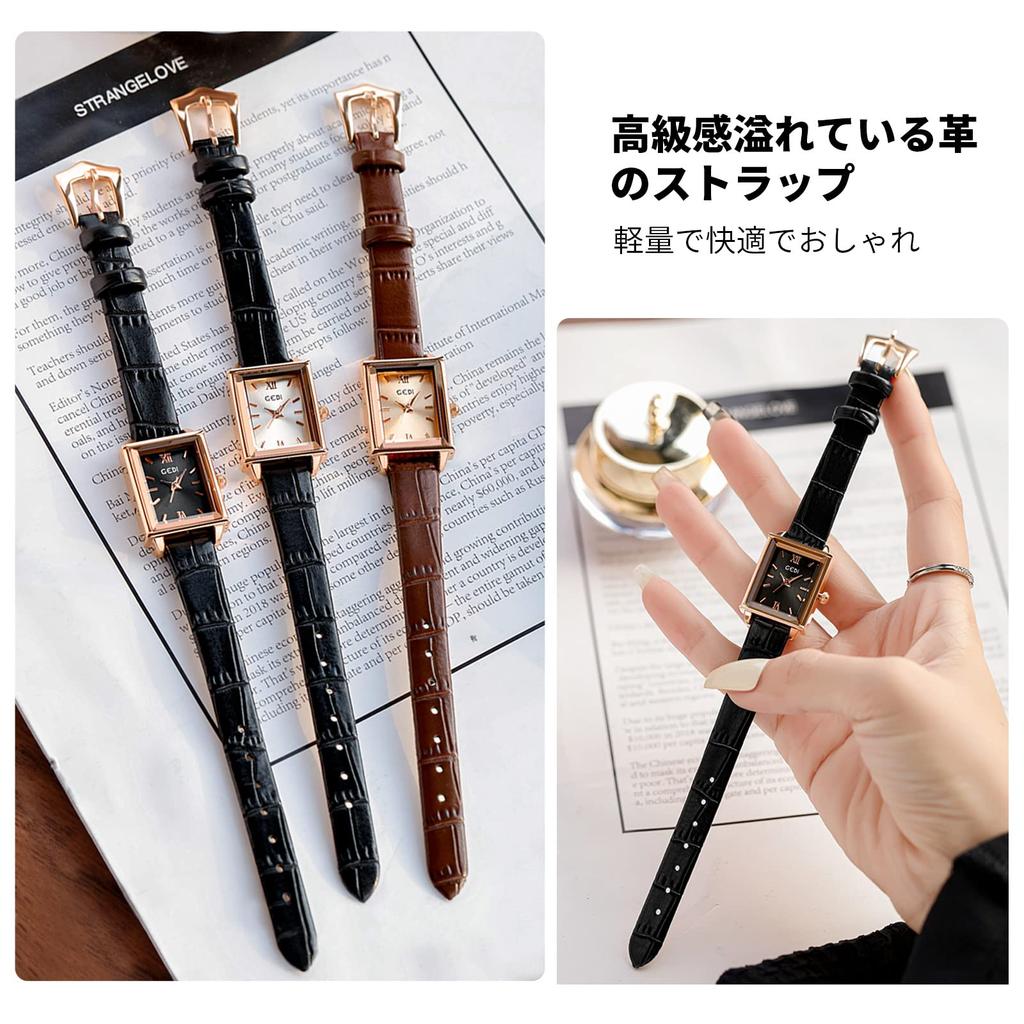 RORIOS Women's Watch, Popular, Lightweight, Square Analog, Japanese Movement, Stylish, Waterproof Quartz Watch with Leather Band, Casual Style,