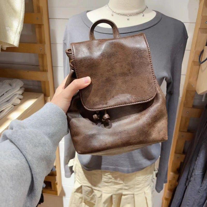 

BM Brown Casual Backpack Drawstring Texture Brandy Dark brown