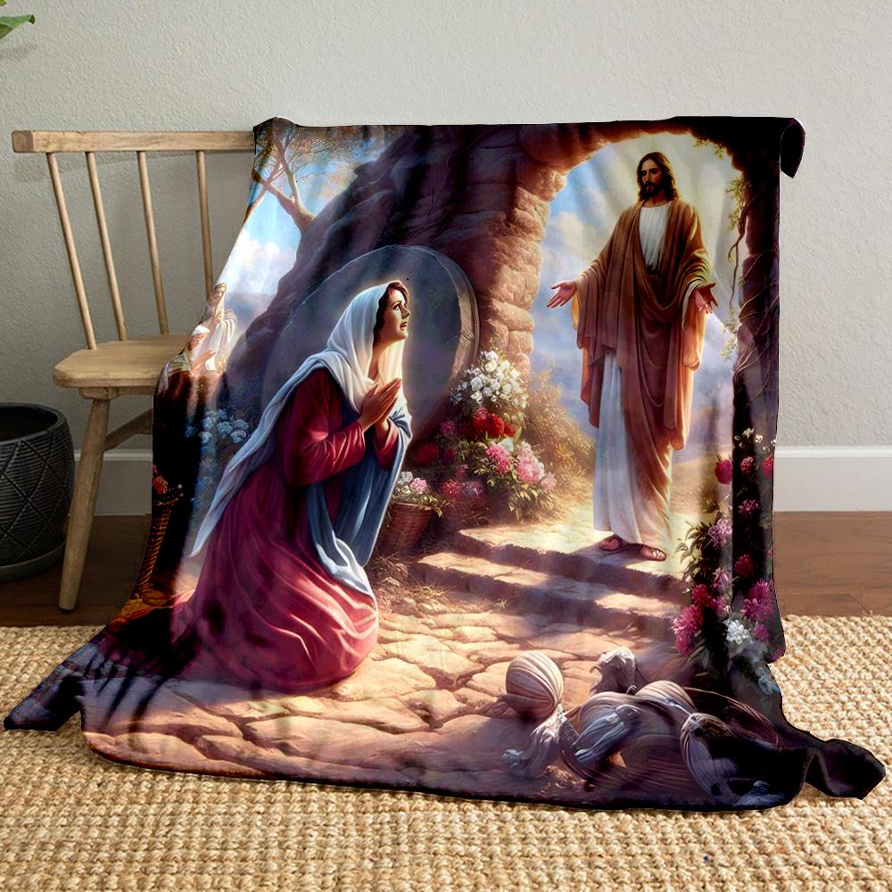 Religious Scene with Praying FiguresFlannel blanket for bedroom, living room, sofa, and nap