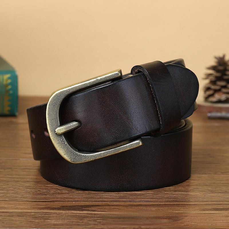 Gürtel Herren Verdicktes Erste Schicht Rindsleder Reines Kupfer Dornschließe Echtleder Retro Trend Vielseitig Jugend Jeansgürtel