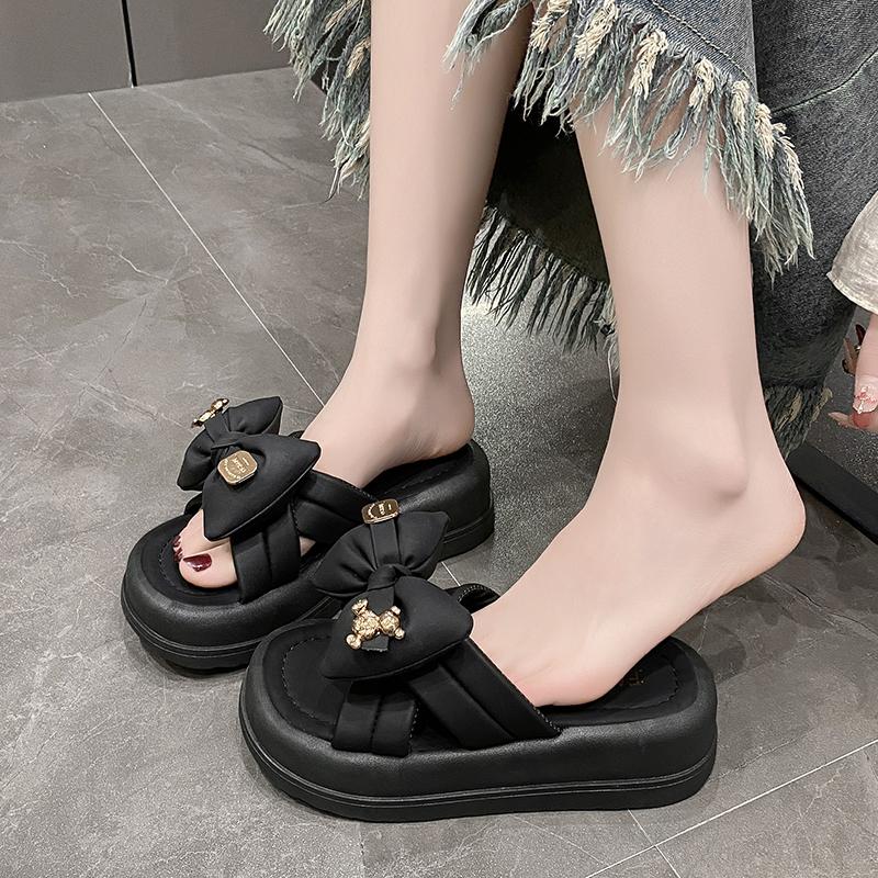 Fashion Women's Slippers Summer New Thick Bottom Round Head Open Toe Bow Sandals Casual Fashion Comfortable Soft Sole Slippers