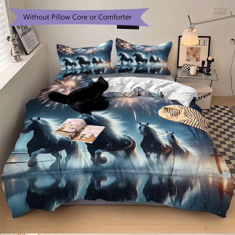 

3 шт. Аниме Лошадь Фейерверк Комплект Постельного Белья - Включает Один Пододеяльник и Две Наволочки (Нет ядра) - Подарок для декора дома в спальню и гостевую комнату 135x200cm