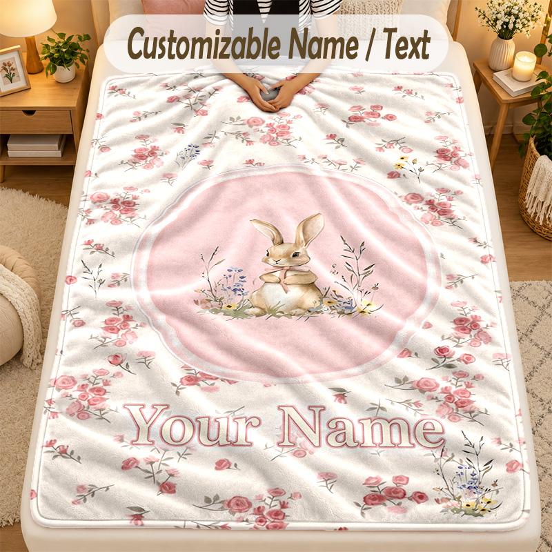 Flannel BlanketPeter Rabbit Custom Name Text Personalized Soft Warm Throw Blanket Home Decor Gift