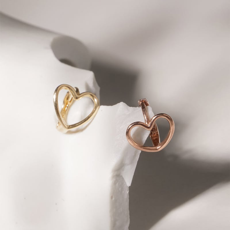 JEWNEL 14K Round Heart Ring One-Touch Earrings