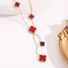 Elegant Gold-Plated Chinese-Style Four-Leaf Clover Necklace with Imitation Hetian Jade Pendant for Women