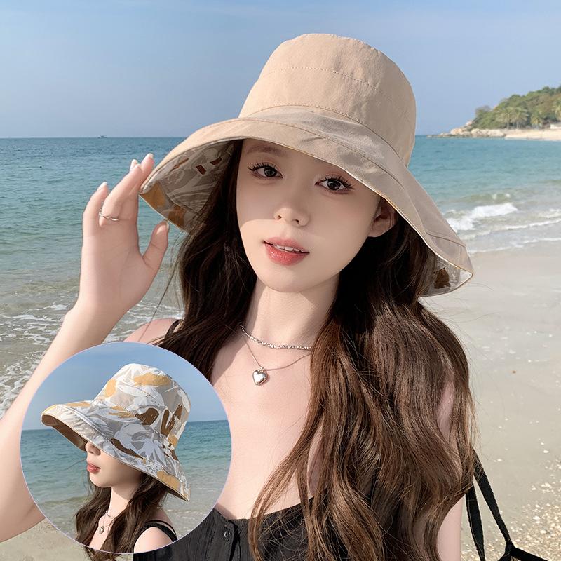 Double-sided fisherman's hat, children's outdoor sunscreen hat, European and American summer cotton large edge printing pot hat, casual sun hat