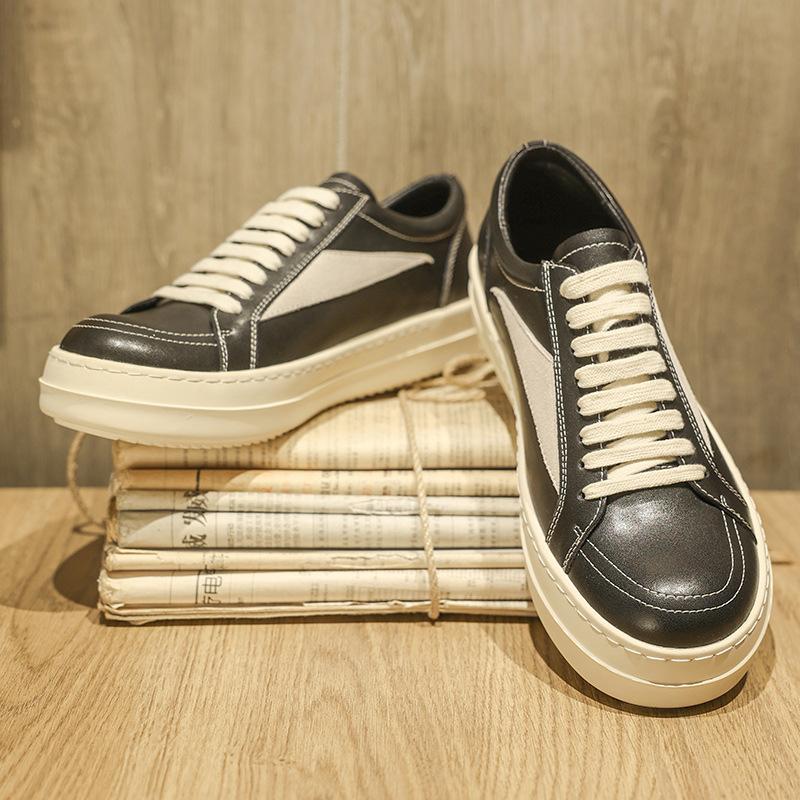 RO flat for cowhide granular board shoes high street VIBE style trend versatile casual shoes thick sole milk fragrance men's leather shoes