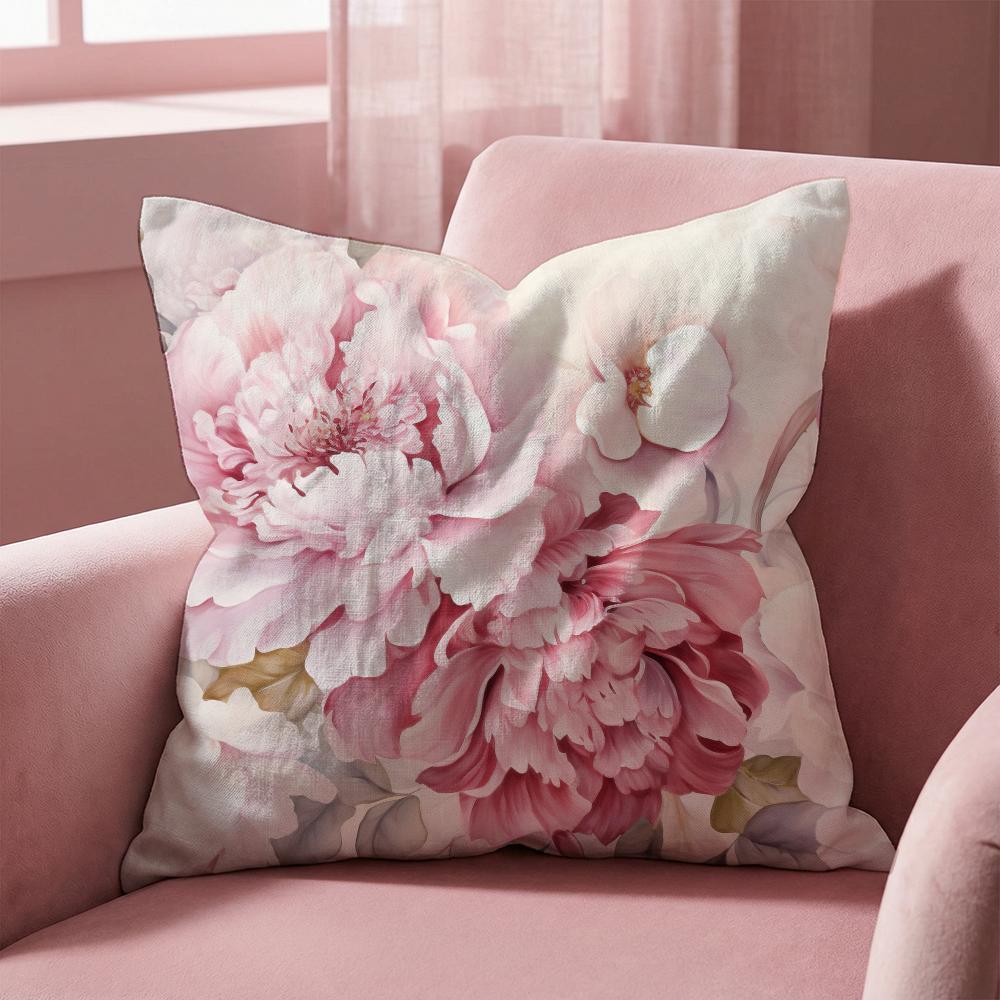 Pink Peony Flowers Cushion Cover Multi-Scene Pillow Cover for Home & Car - Reversible, Soft & Durable for Daily Use