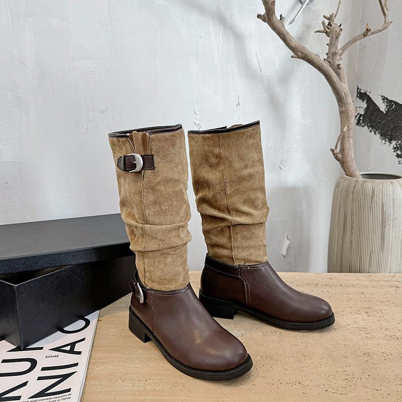 

Зимние новые женские байкерские ботинки, модные женские элегантные короткие ботинки с круглым носком, женская обувь с толстой подошвой 40 коричневый