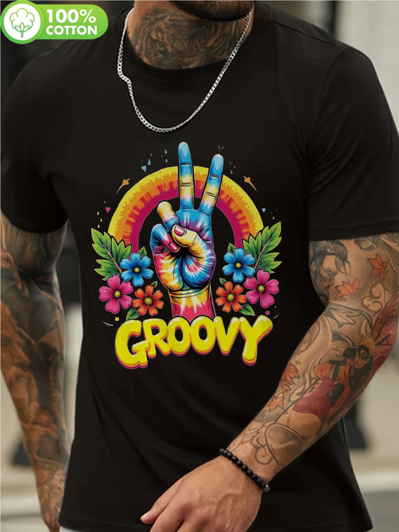1pc WoHippie Peace Sign Tie-Dye Tshirt - 100% Cotton Vint... XXXXL