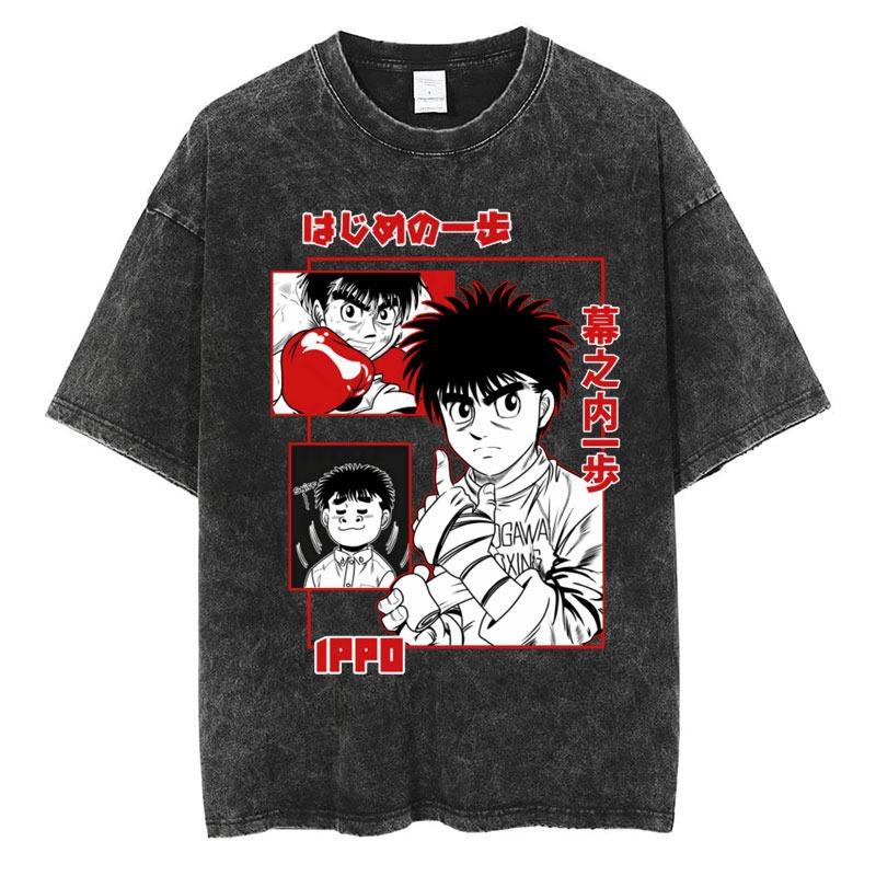 Washed Anime Hajime No Ippo Kamogawa Boxing Gym T-Shirt Makunouchi Takamura Fighting KGB Tshirt Oversized Cotton Summer T-Shirts