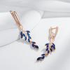 Full Blue Natural Zircon Leaf Shape Long Dangle Earrings For Women Fashion  Rose Gold Color High Quality Daily Jewelry