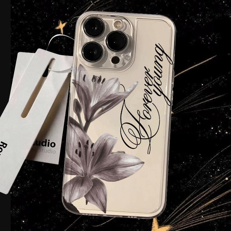 Vintage Lily Floral Phone Case For iPhone 17 16 15 14 13 12 11 Pro Max Mini XR XS SE 7 8 Plus 17E Transparent Cover