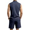 Men Solid Linen 2 Piece Outfit Mandarin Collar Lace Up Sleeveless Tank Drawstring Shorts Beach Set