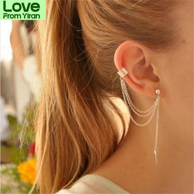 Fake Piercing Ear Cuff Clip On Earrings Tassel Leaf Jewelry Sets Cool Aesthetic Accessories Gifts For Women Statement Earrings
