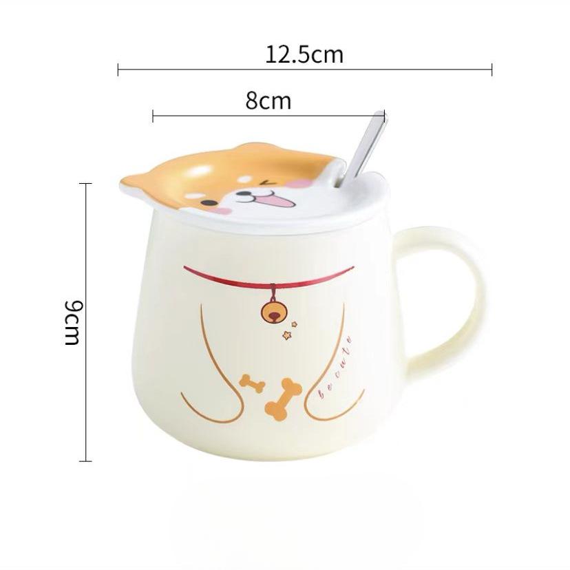Cute Cartoon Ceramic Cup Creative Animal Face Cover Mug Shiba Inu Cup Taste Cat Water Cup Big White Bear Breakfast Cup