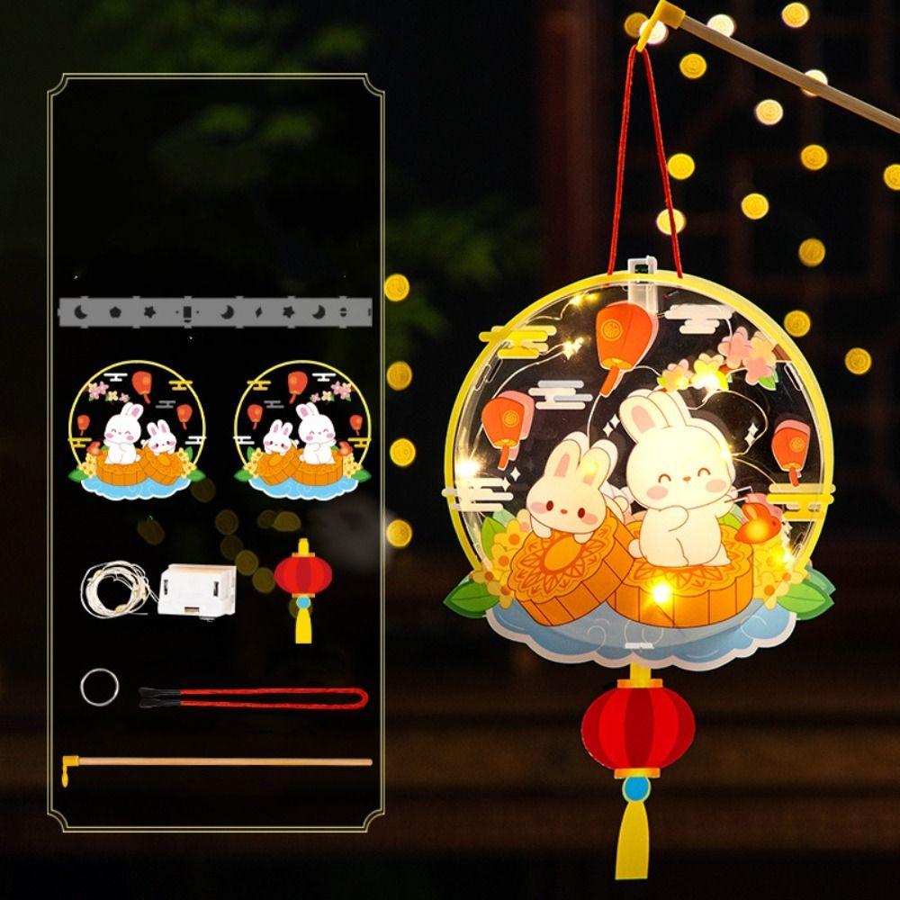 DIY Craft Kit Mid-Autumn Festival Lantern Transparent Light-Up Bunny Lantern  Home Decor