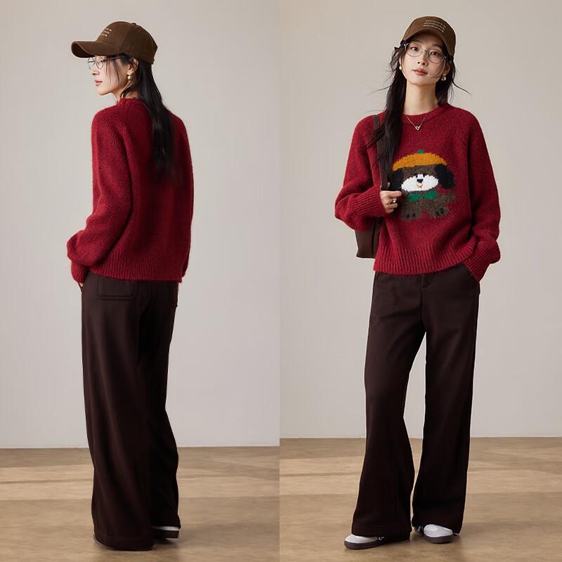 VICTORIA&VERA Women's Hooded Puppy Jacquard Knit Sweater